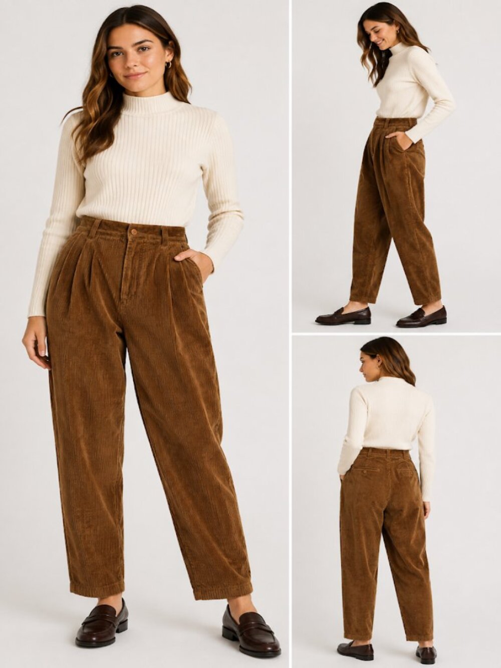 Vintage 90s Eddie Bauer Pleated Corduroy Pants Womens Size 10 High Rise Brown